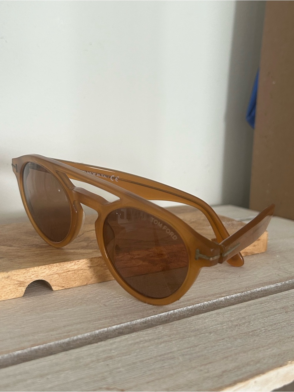 Tom Ford Men’s Amber Brown Round Sunglasses